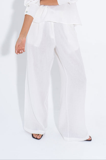 Linen Solid Wide-Leg Pants – White