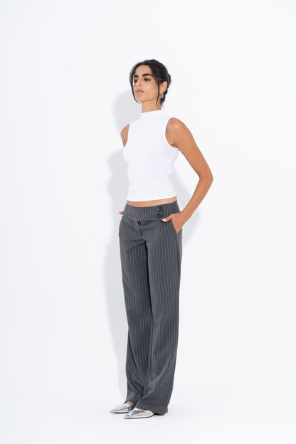 Light Gabardine Pinstripe Wide-Leg Pants – Grey