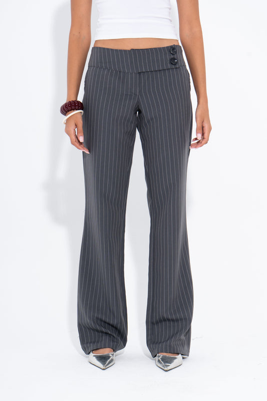 Light Gabardine Pinstripe Wide-Leg Pants – Grey