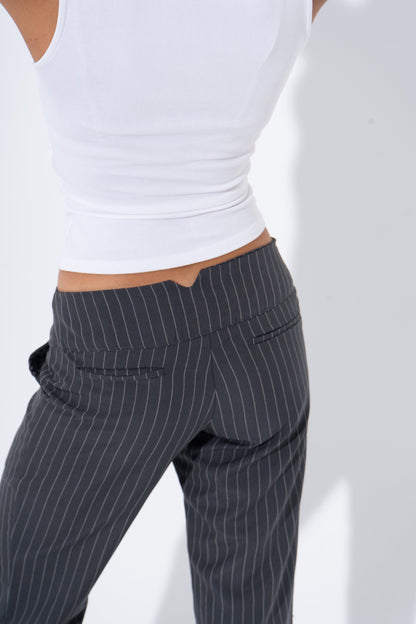 Light Gabardine Pinstripe Wide-Leg Pants – Grey