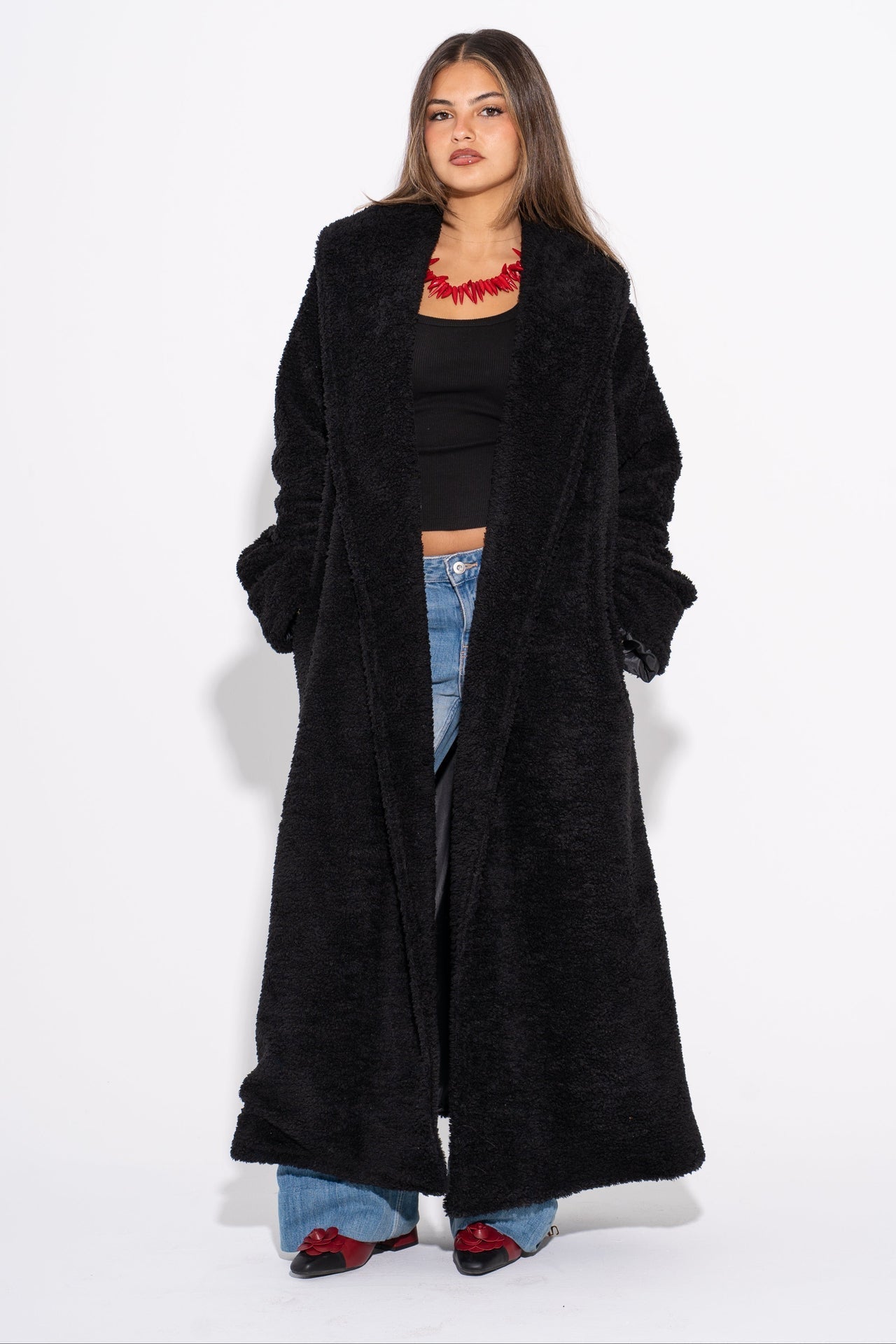 Wool Plain Long Coat – Black