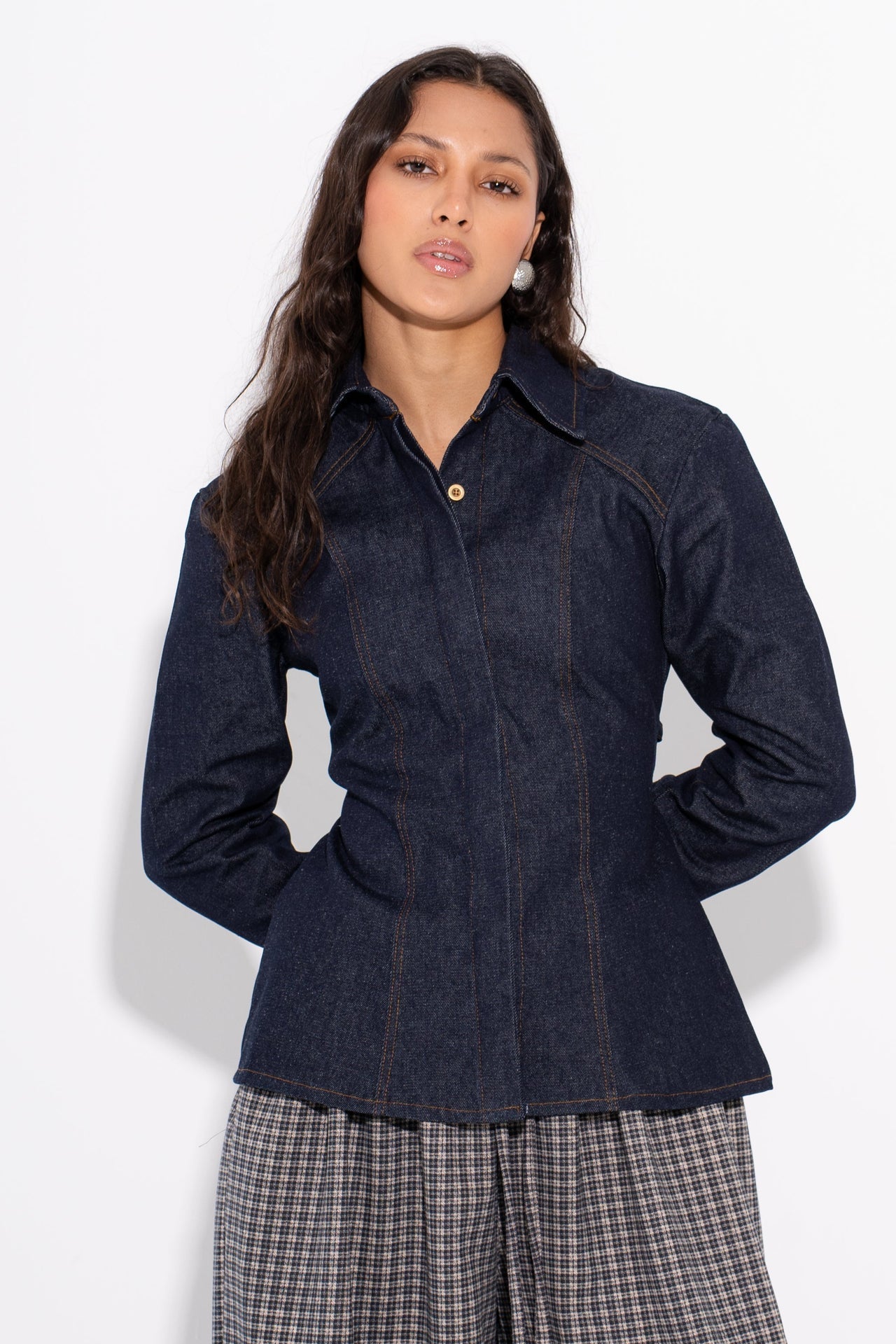 Denim Plain Fitted Shirt – Navy