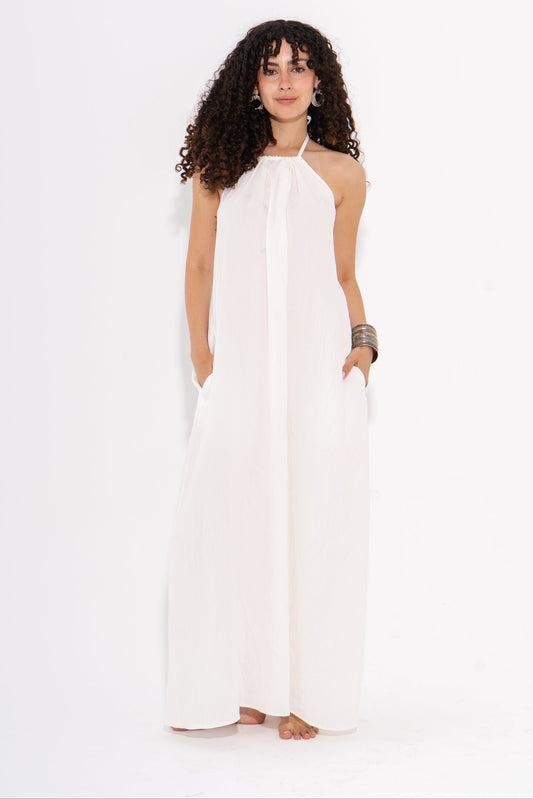 Halter Maxi Flow Dress - White