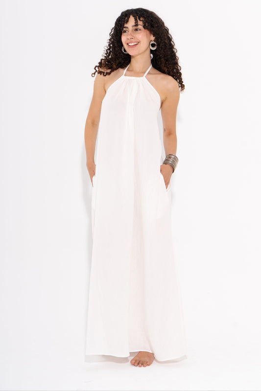 Halter Maxi Flow Dress - White