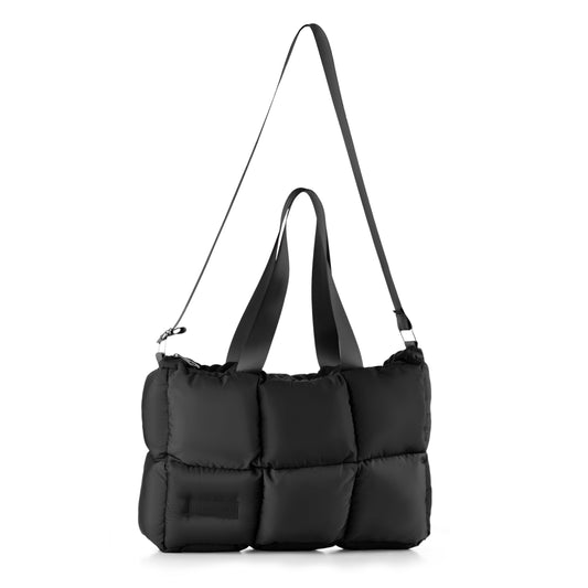 Large Capacity Waterproof Soft Quilted Shoulder Bag - Black