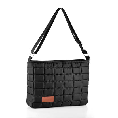 Soft Quilted Fabric Shoulder Bag - Black