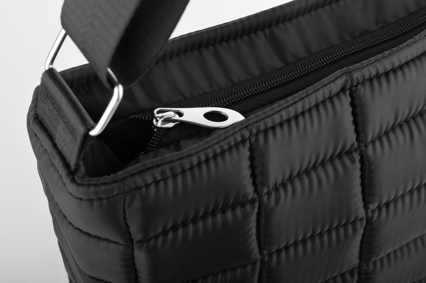 Soft Quilted Fabric Shoulder Bag - Black