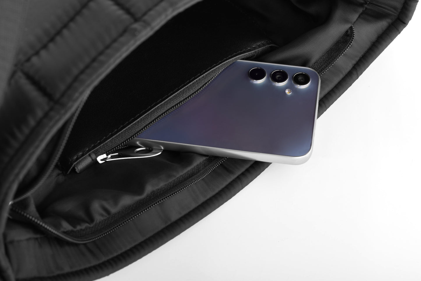 Soft Quilted Fabric Shoulder Bag - Black