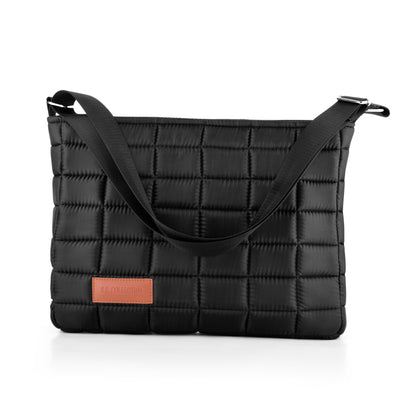 Soft Quilted Fabric Shoulder Bag - Black