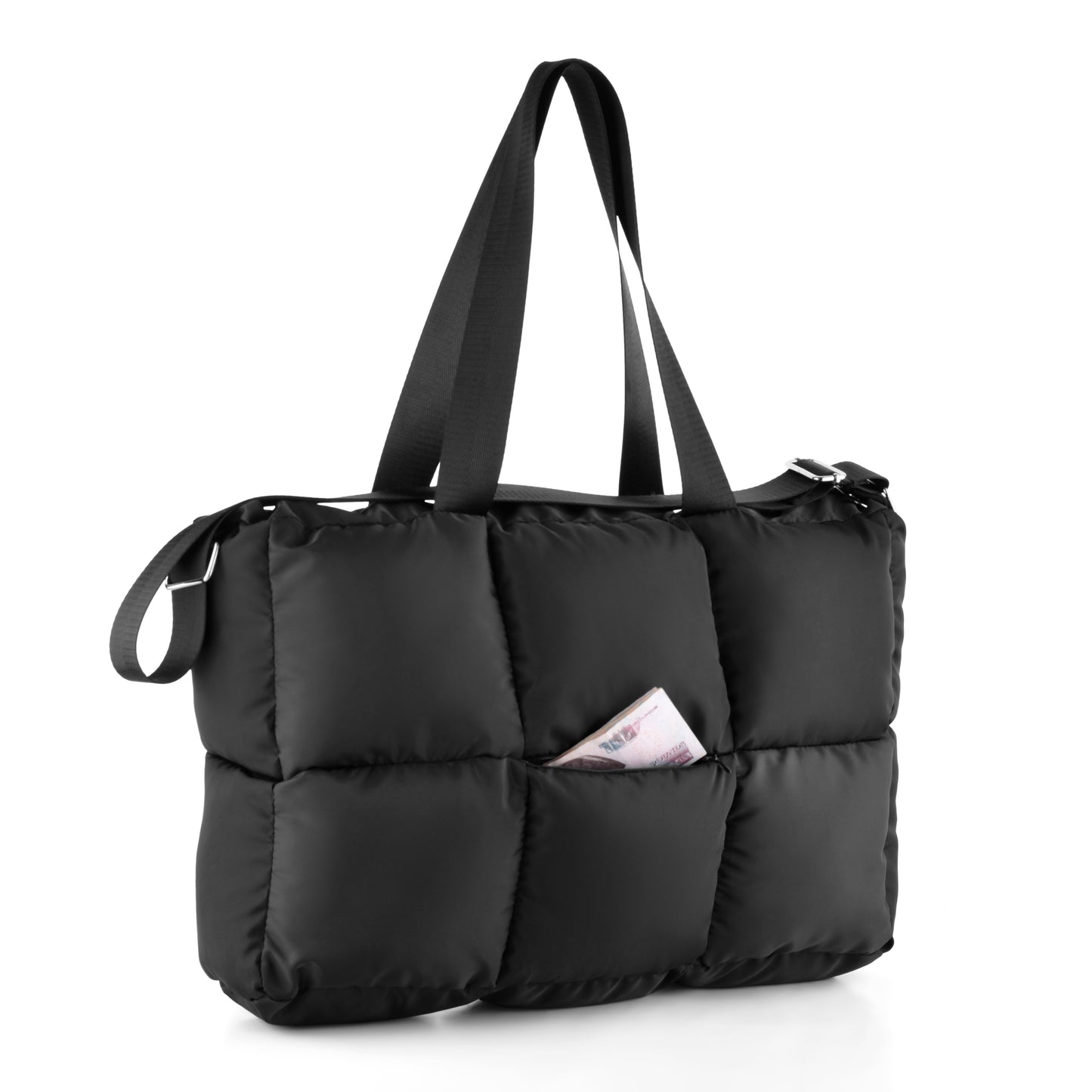 Large Capacity Waterproof Soft Quilted Shoulder Bag - Black
