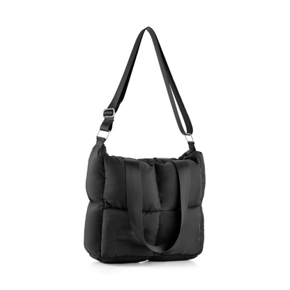 Large Capacity Waterproof Soft Quilted Shoulder Bag - Black.
