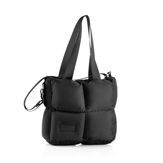 Large Capacity Waterproof Soft Quilted Shoulder Bag - Black.