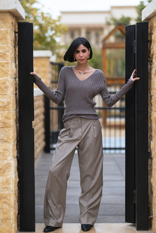 Pleated Wide-Leg Pants - Grey