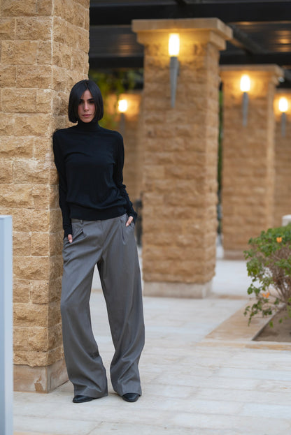 Pleated Wide-Leg Pants - Grey