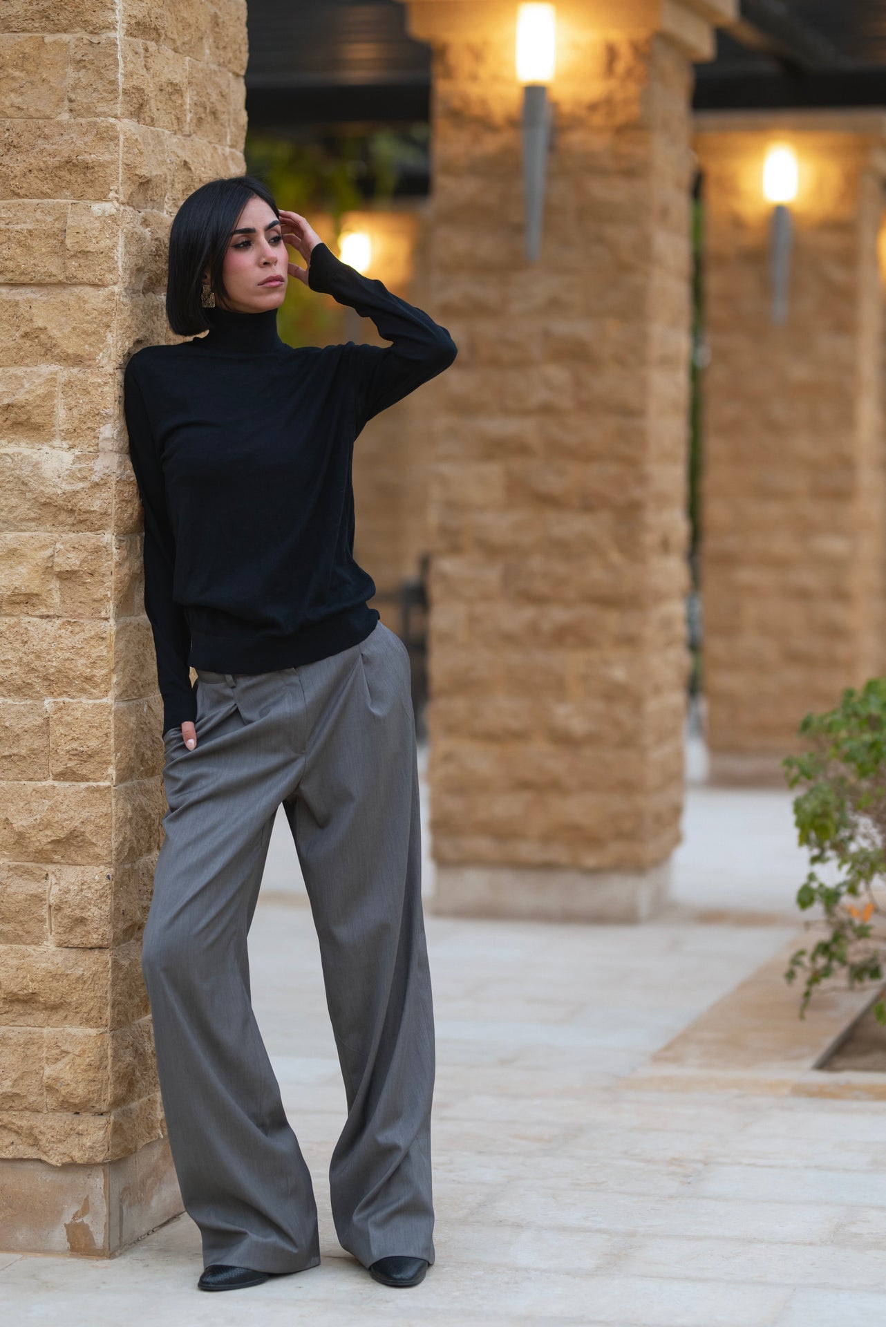 Pleated Wide-Leg Pants - Grey