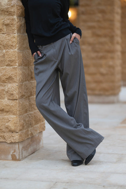 Pleated Wide-Leg Pants - Grey