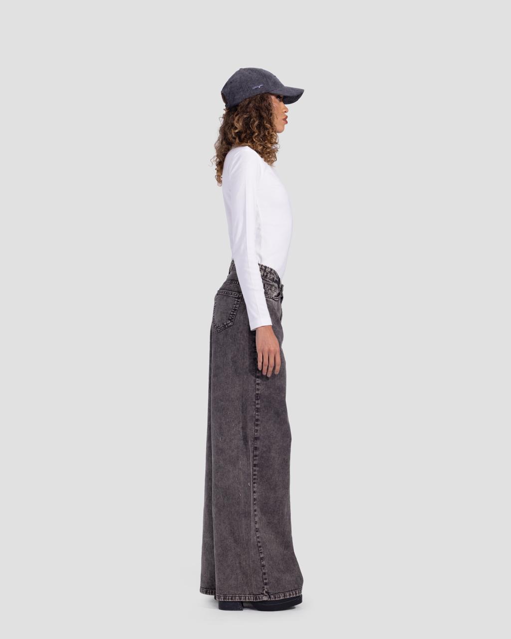 Denim Basic Wide-Leg Pants - Grey