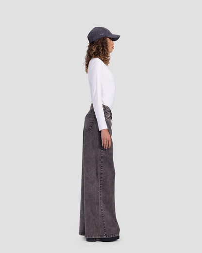 Denim Basic Wide-Leg Pants - Grey