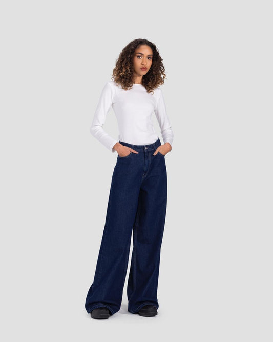 Denim Basic Wide-Leg Pants - Blue