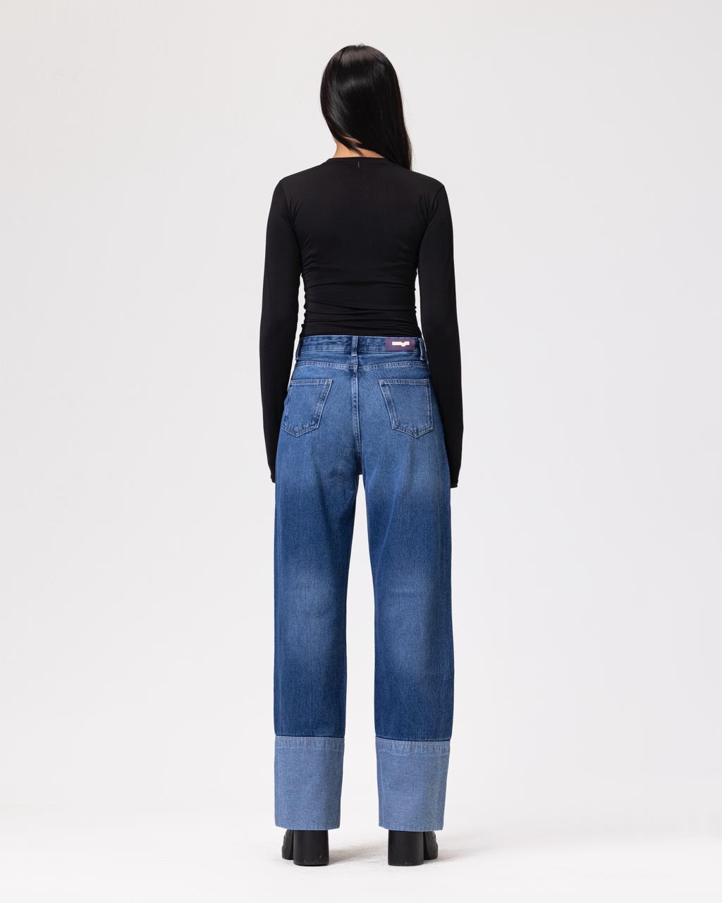 Denim Cotton Fold up Mid-Blue jeans