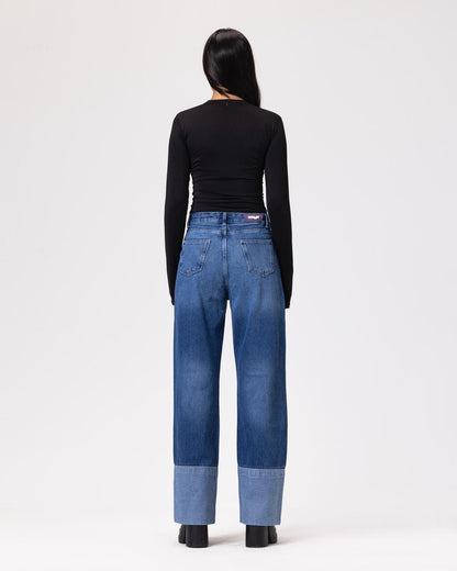 Denim Cotton Fold up Mid-Blue jeans