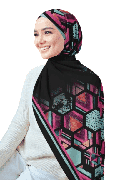 Printed Chiffon Crepe Veil -Black