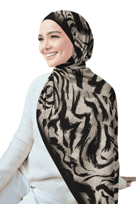 Printed Chiffon Crepe Veil - Black