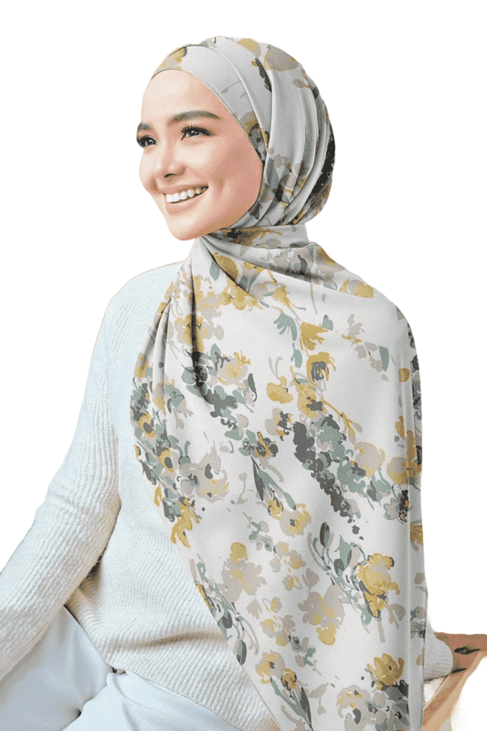 Printed Chiffon Crepe Veil - White