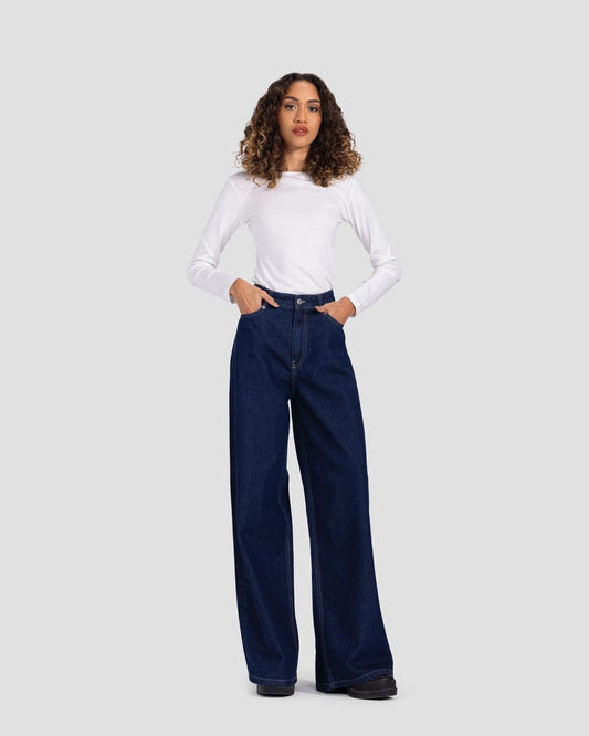 Denim Basic Wide-Leg Pants - Blue