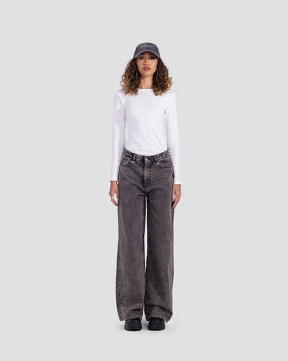 Denim Basic Wide-Leg Pants - Grey