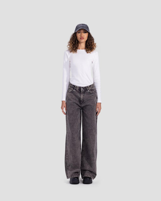 Denim Basic Wide-Leg Pants - Grey