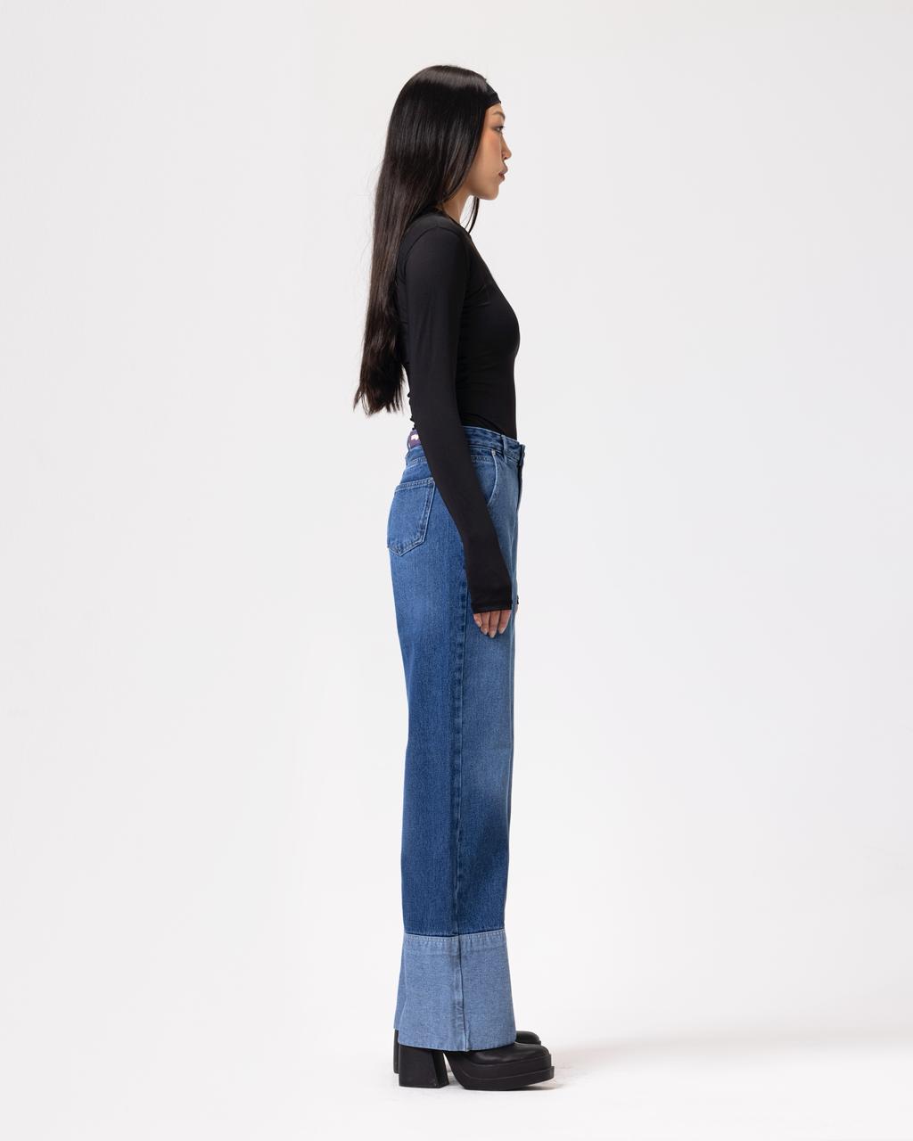Denim Cotton Fold up Mid-Blue jeans