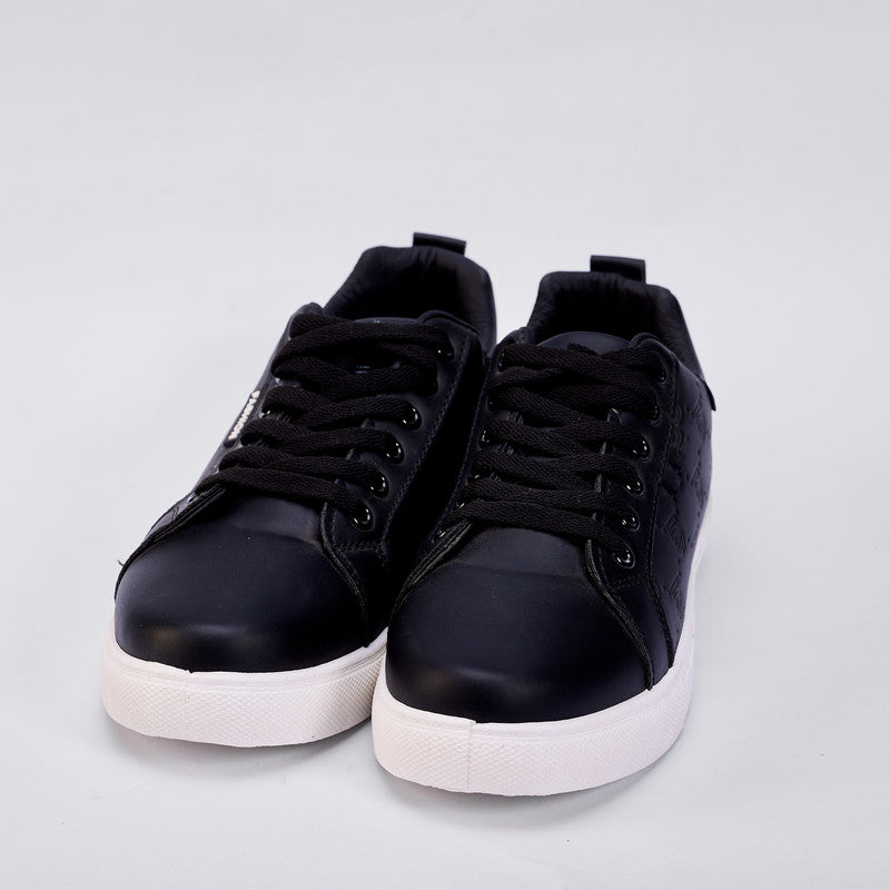 PU Leather Embossed Lace-Up Sneakers – Black