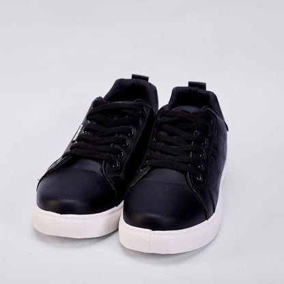 PU Leather Embossed Lace-Up Sneakers – Black