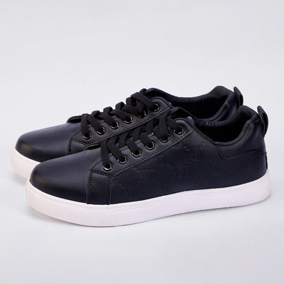 PU Leather Embossed Lace-Up Sneakers – Black