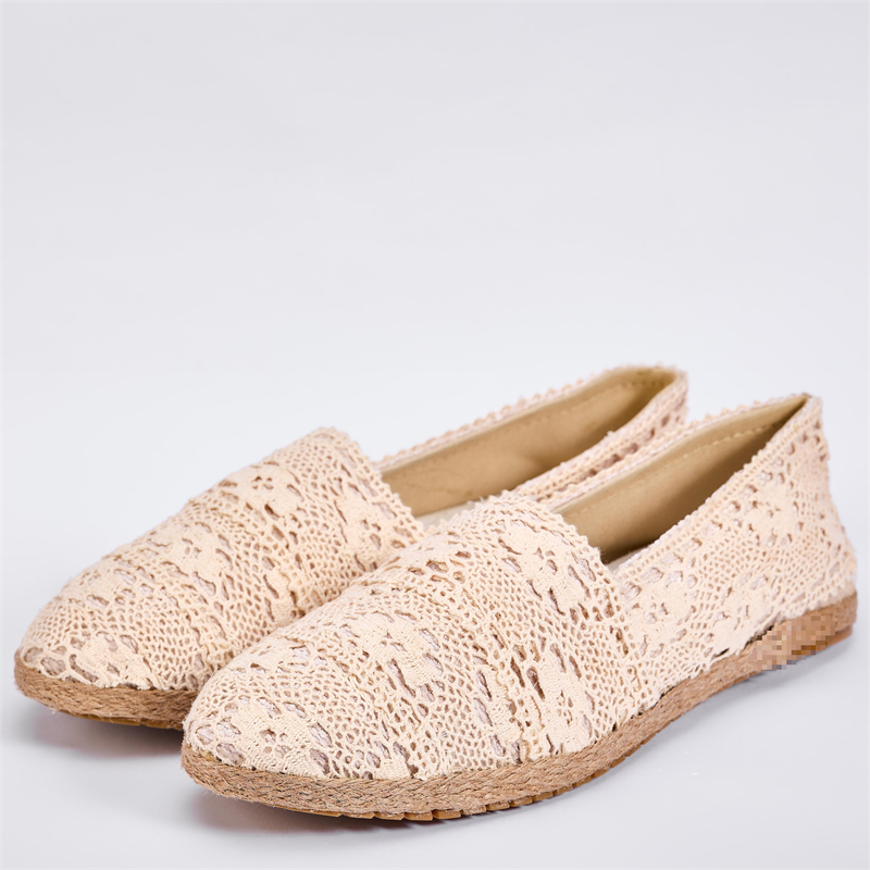 Crochet Lace Espadrille Flats – Beige