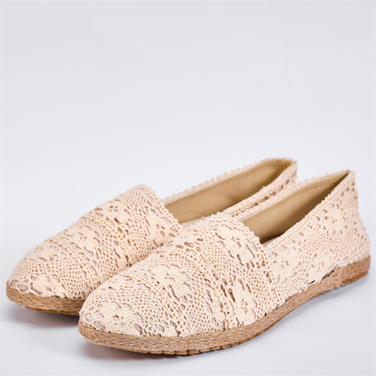 Crochet Lace Espadrille Flats – Beige