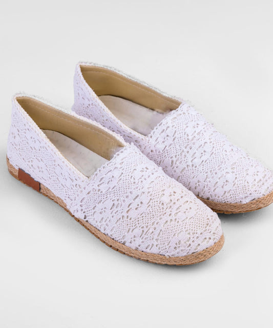 Crochet Lace Flat Espadrille – White