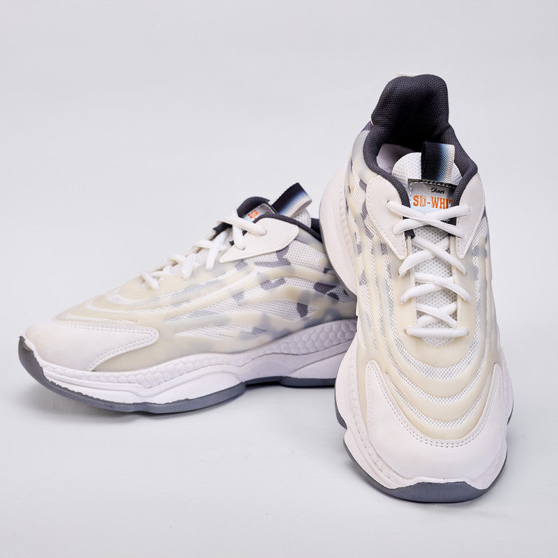 Mesh Pattern Running Sneakers – White