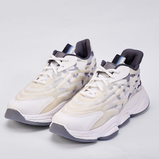 Mesh Pattern Running Sneakers – White