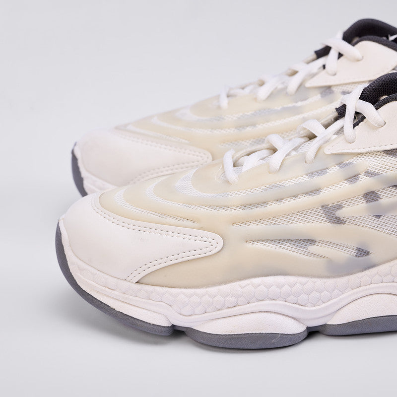 Mesh Pattern Running Sneakers – White