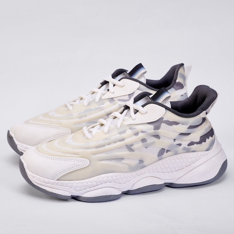 Mesh Pattern Running Sneakers – White