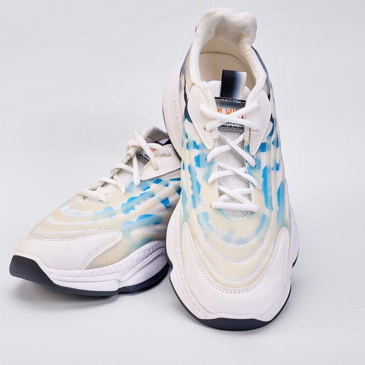 Mesh Pattern Running Sneakers – White Blue