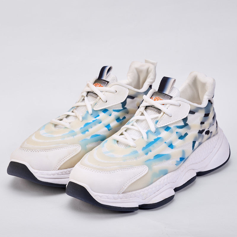 Mesh Pattern Running Sneakers – White Blue