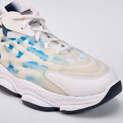Mesh Pattern Running Sneakers – White Blue