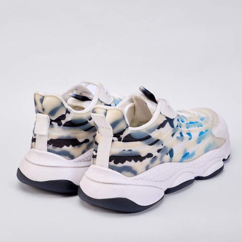 Mesh Pattern Running Sneakers – White Blue