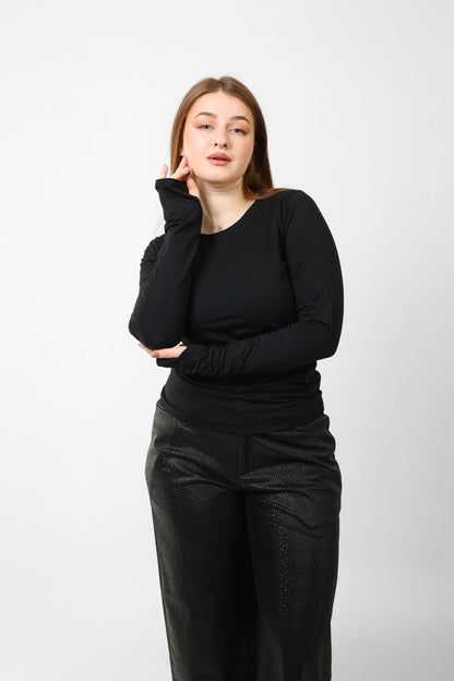 Cotton Finger Long Sleeves - Black