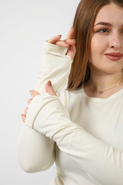 Cotton Finger Long Sleeves - White
