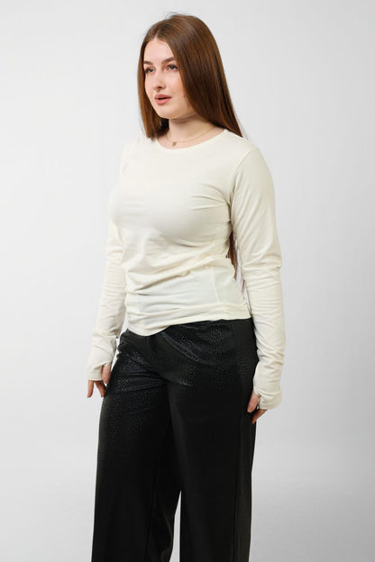 Cotton Finger Long Sleeves - White