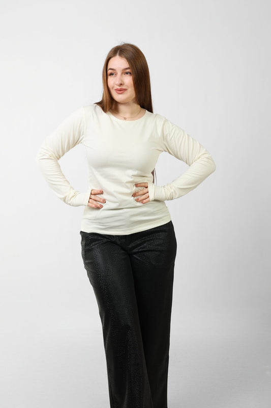 Cotton Finger Long Sleeves - White